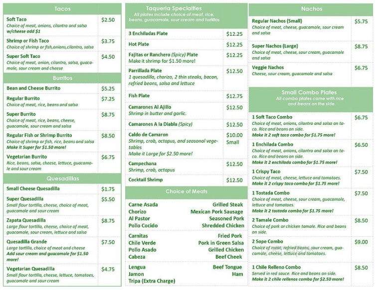 Taqueria Zapata - Fremont, CA menu_pic