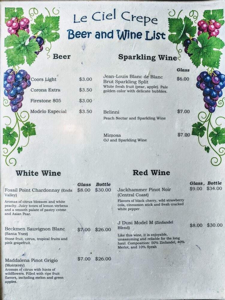 Le Ciel Crepes Cafe - San Luis Obispo, CA menu_pic