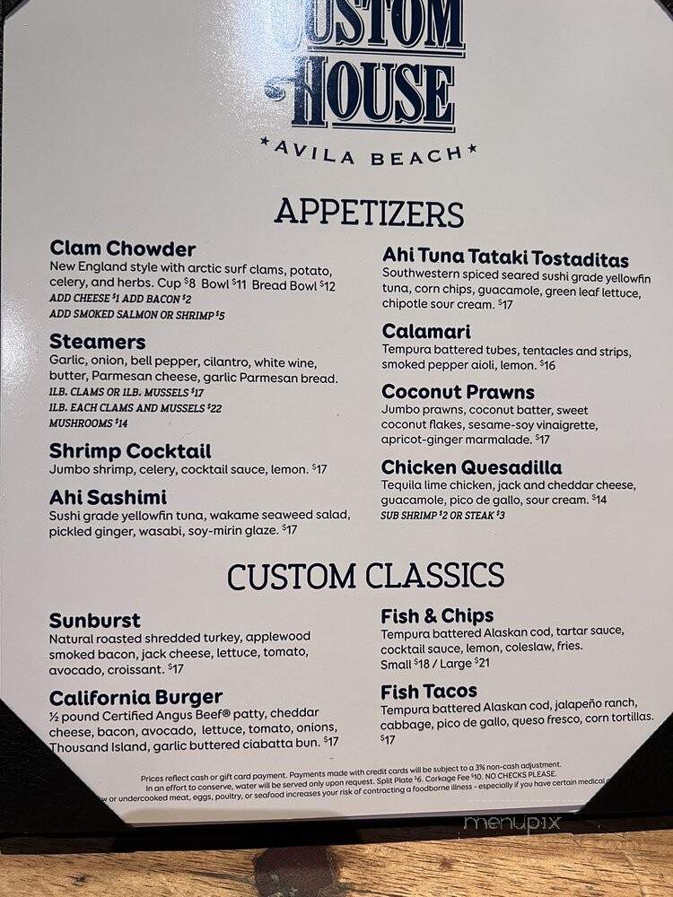 Custom House Office - Avila Beach, CA menu_pic