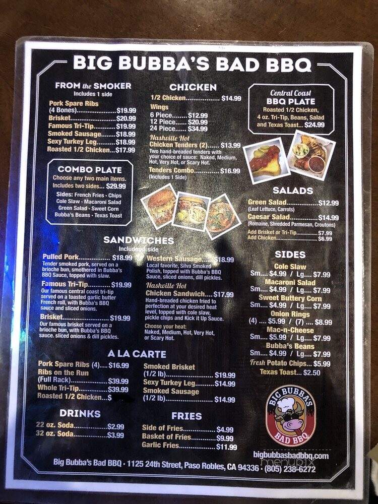 Big Bubba's Bad BBQ - Paso Robles, CA menu_pic