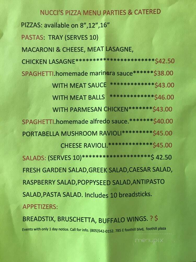 Nucci's - San Luis Obispo, CA menu_pic