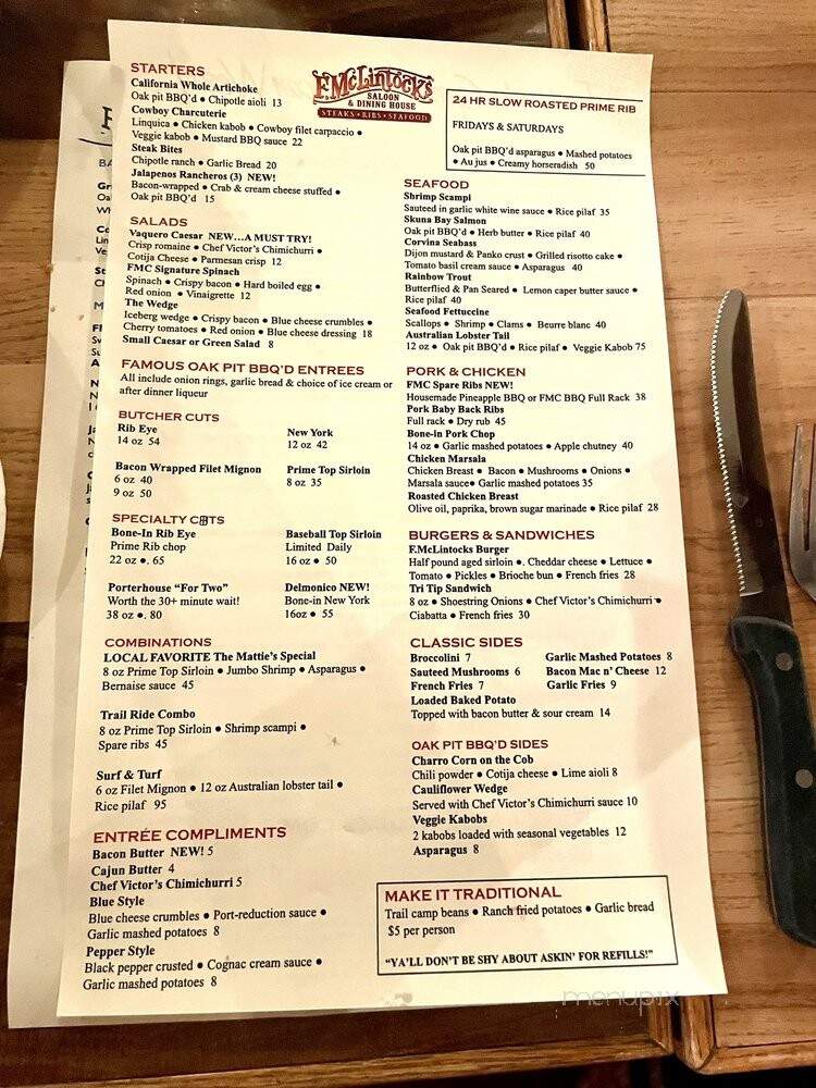 F McLintocks Saloon & Dining - Pismo Beach, CA menu_pic