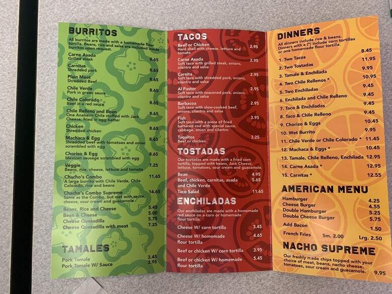 Chacho's Mexican Take Out - Oceano, CA menu_pic