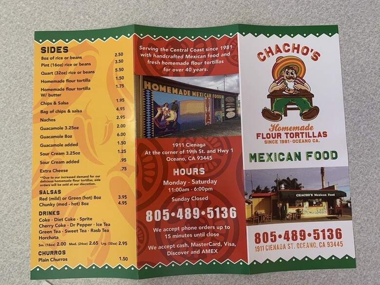 Chacho's Mexican Take Out - Oceano, CA menu_pic