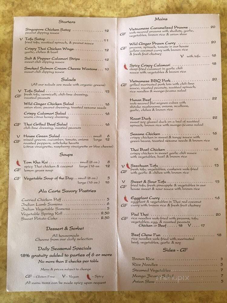 Wild Ginger Cafe - Cambria, CA menu_pic