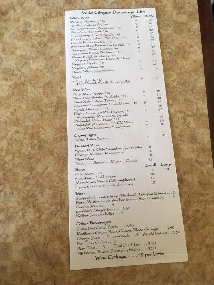 Wild Ginger Cafe - Cambria, CA menu_pic
