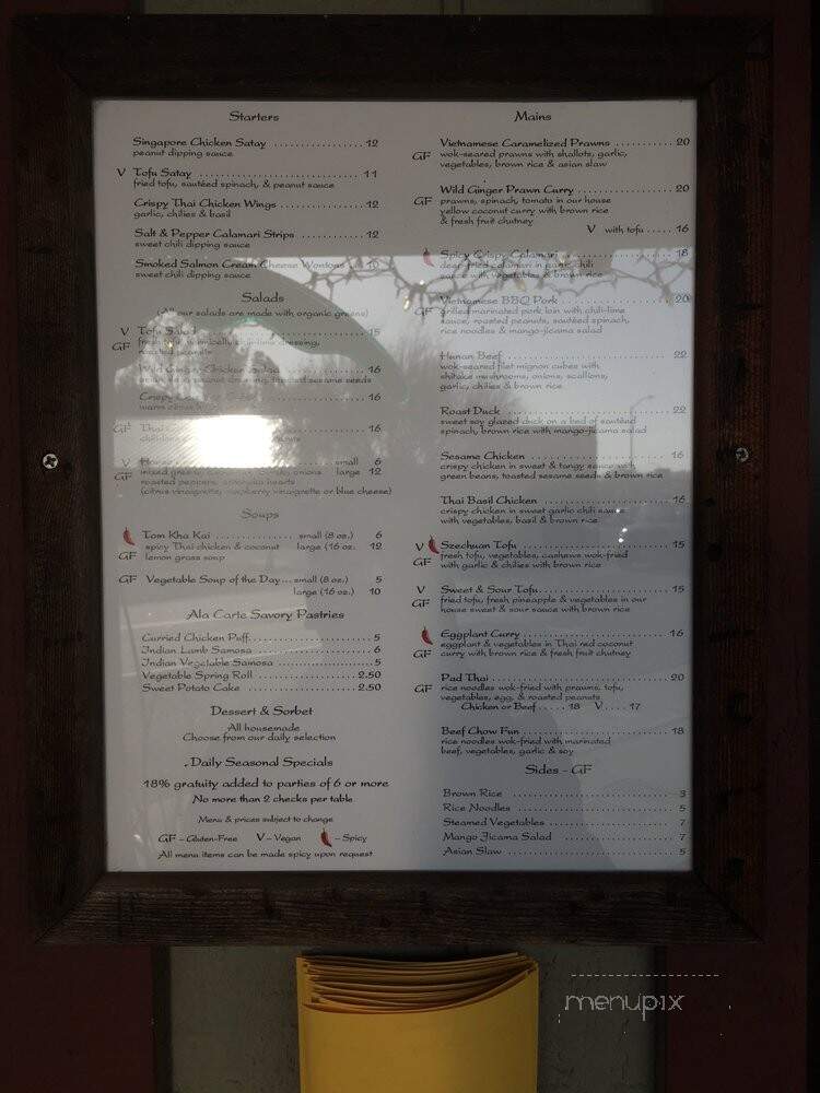 Wild Ginger Cafe - Cambria, CA menu_pic