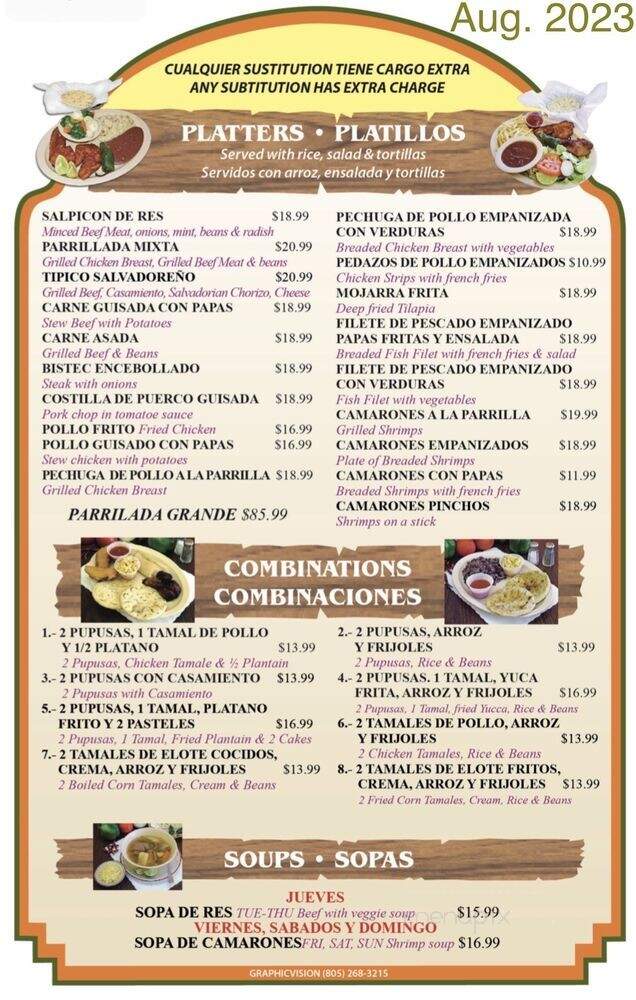 Las Comadres Salvadorean - Santa Maria, CA menu_pic