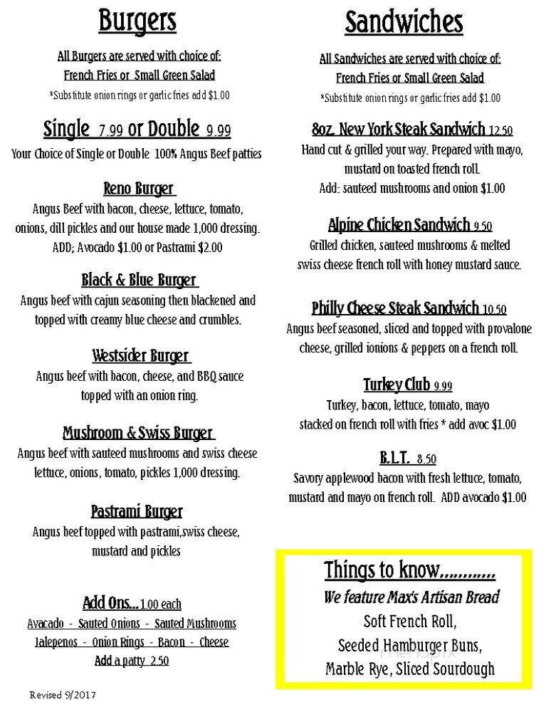 Reno's Place - Kerman, CA menu_pic