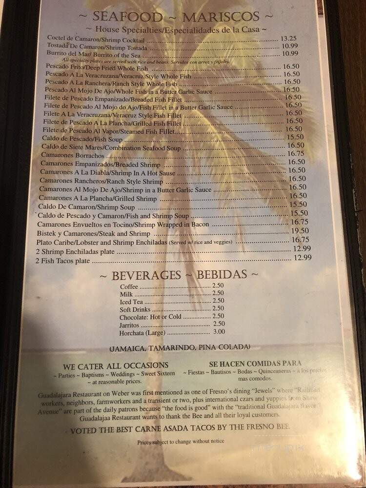 Guadalajara Restaurant - Fresno, CA menu_pic