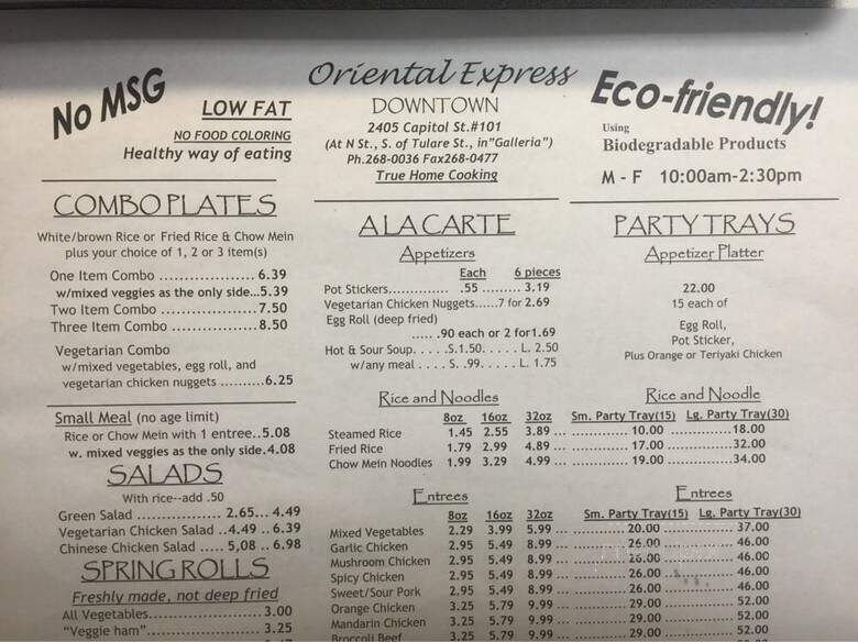 Oriental Express - Fresno, CA menu_pic