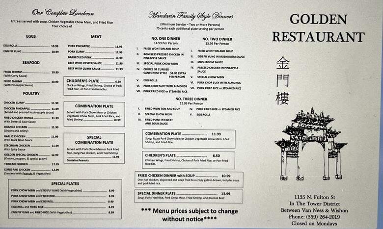 Golden Restaurant - Fresno, CA menu_pic