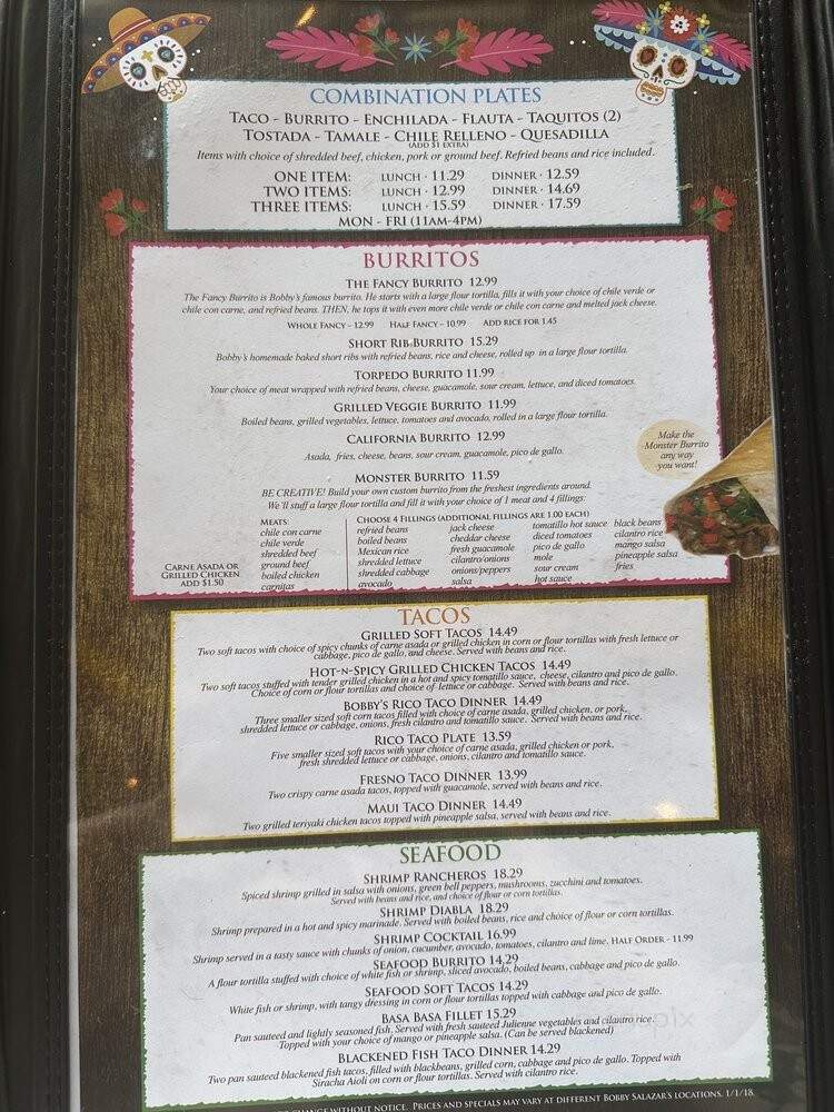 Bobby Salazar's Mexican Restaurant - Fresno, CA menu_pic
