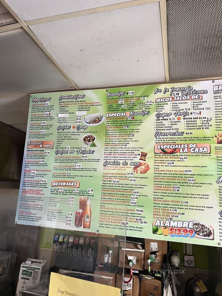 Ocampo's Mexican Restaurant - Fresno, CA menu_pic