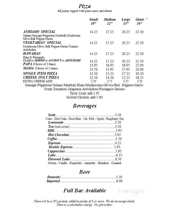Andiamo Bar & Grill - Clovis, CA menu_pic