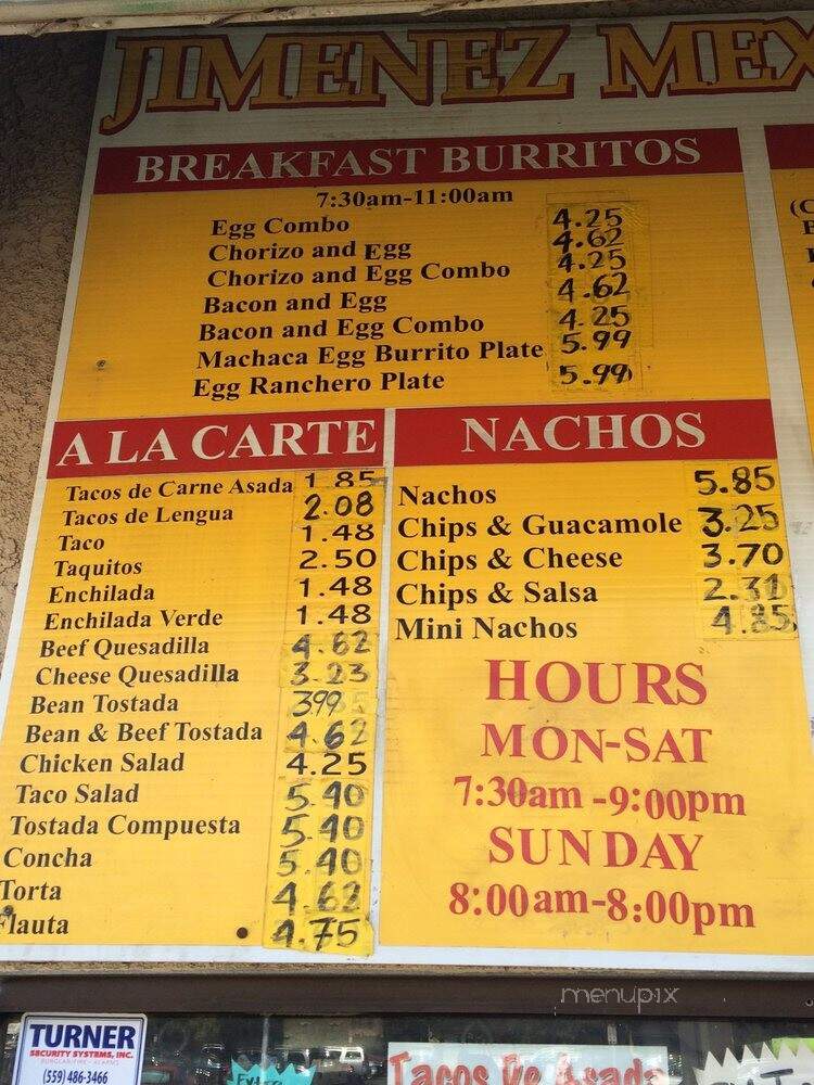Jimenez Mexican Food - Fresno, CA menu_pic
