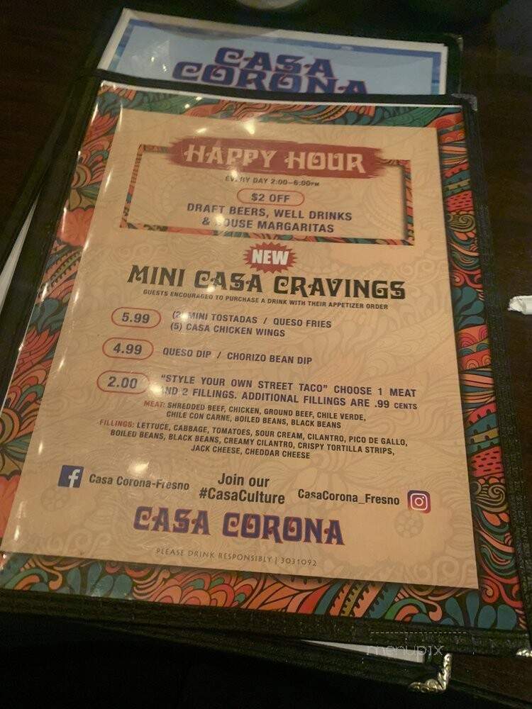 Casa Corona - Fresno, CA menu_pic
