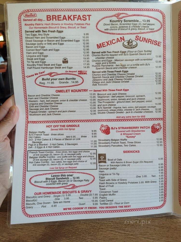 B J's Kountry Kitchen - Fresno, CA menu_pic