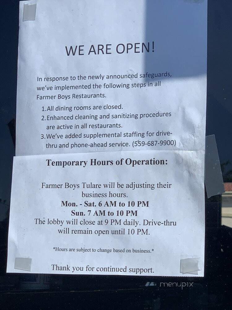 Farmer Boys Restaurant - Tulare, CA menu_pic