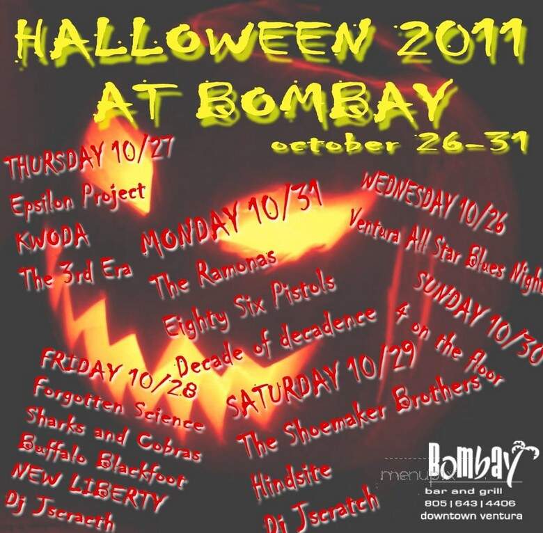 Bombay Bar & Grill - Ventura, CA menu_pic