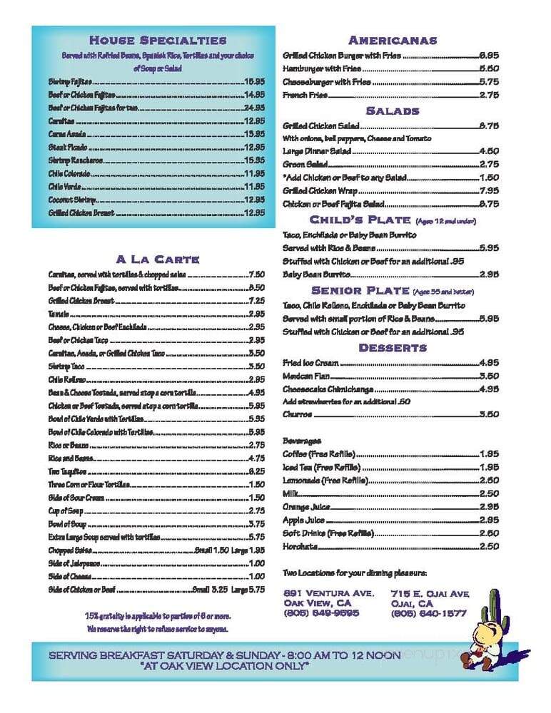 Casa De Lagos - Ojai, CA menu_pic