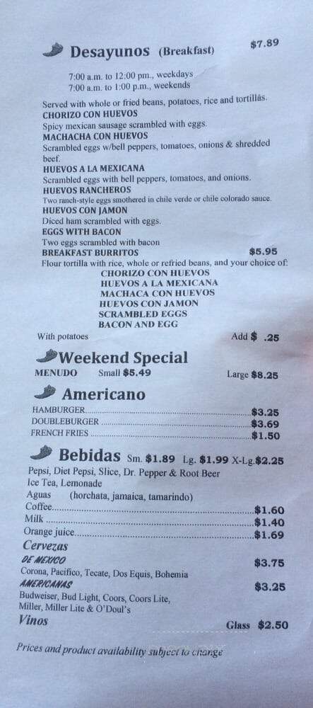 Evita's Mexican Cafe - Ventura, CA menu_pic
