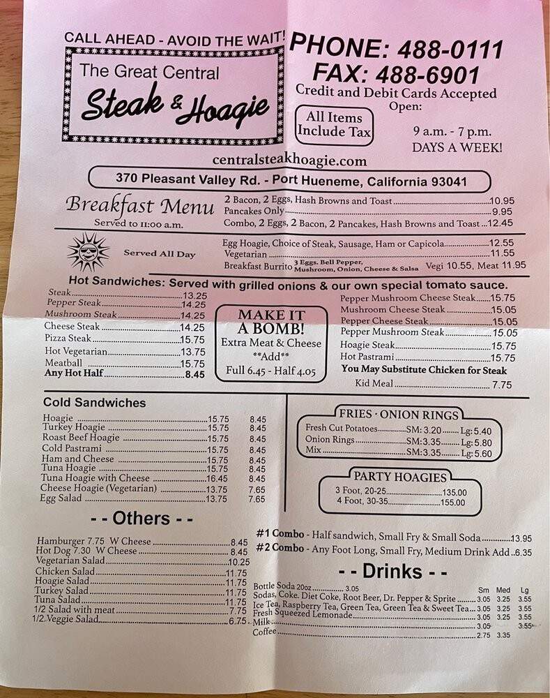 Great Central Steak & Hogie Co - Port Hueneme, CA menu_pic