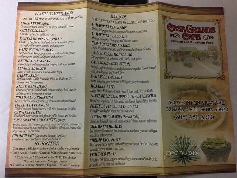 Casa Grande Cafe - Oxnard, CA menu_pic