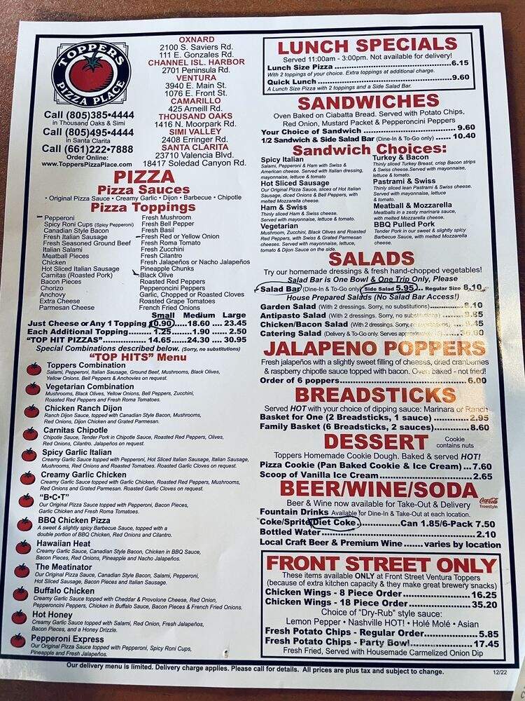 Topper's Pizza Place - Camarillo, CA