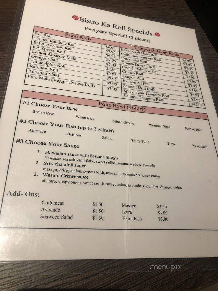 Bistro Ka Japanese Restaurant - Canoga Park, CA menu_pic
