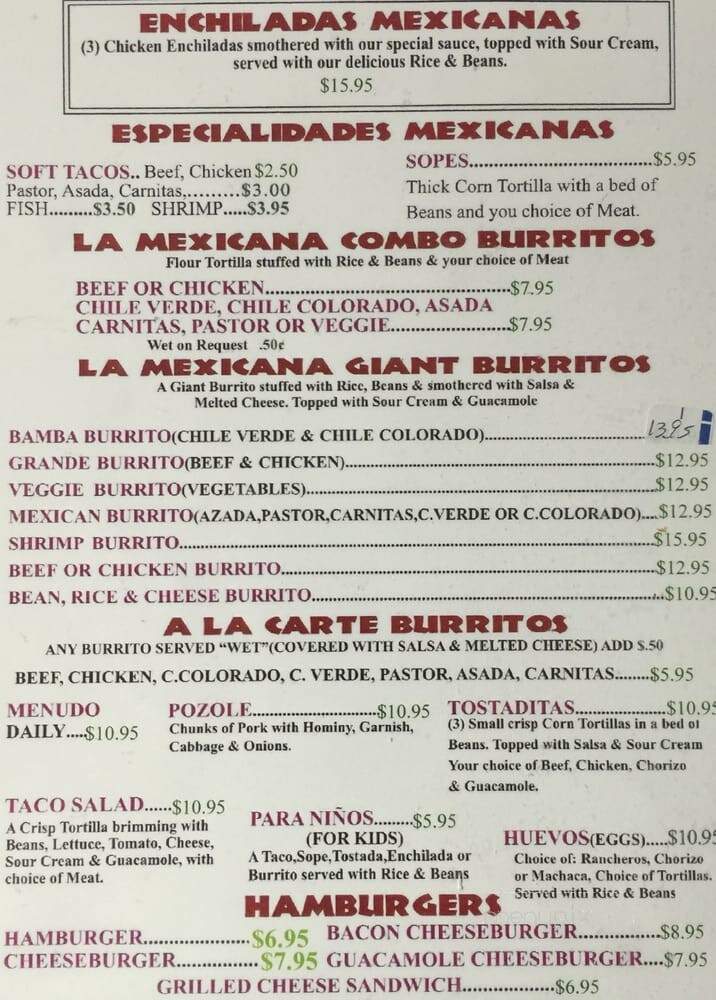 La Mexicana - Atascadero, CA menu_pic
