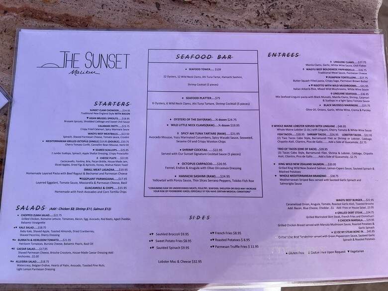 Sunset Restaurant & Beach - Malibu, CA menu_pic