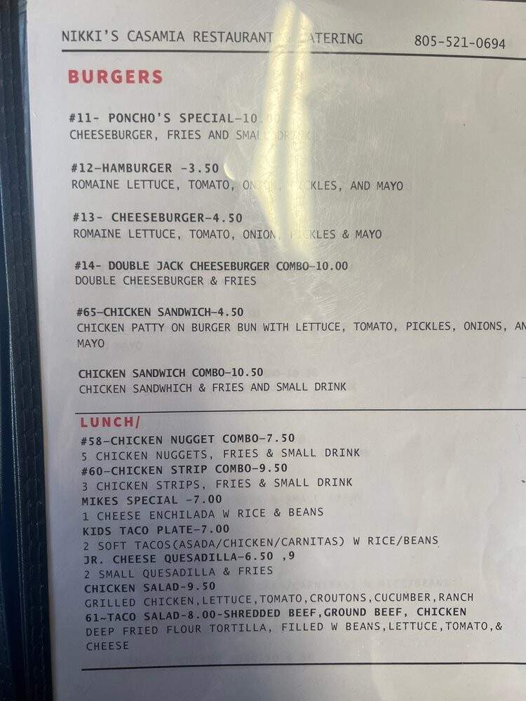 Poncho's Place - Piru, CA menu_pic