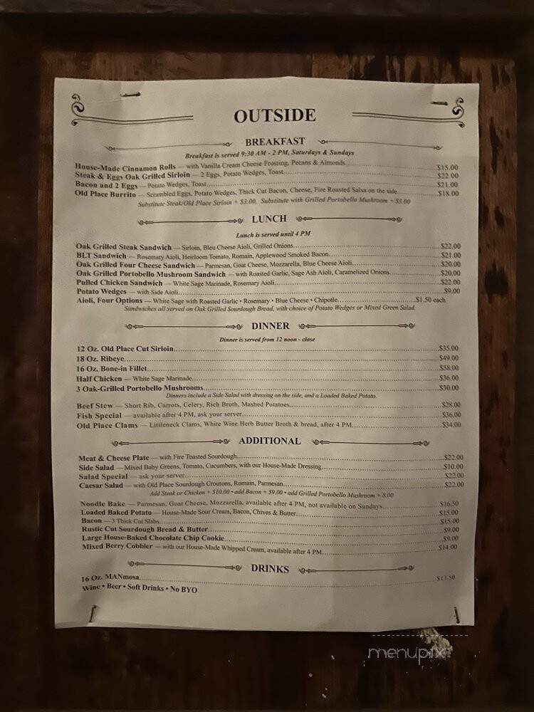 Old Place Restaurant - Agoura Hills, CA menu_pic