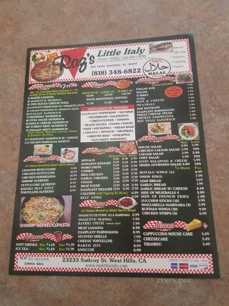 Raz's Little Italy - Canoga Park, CA menu_pic