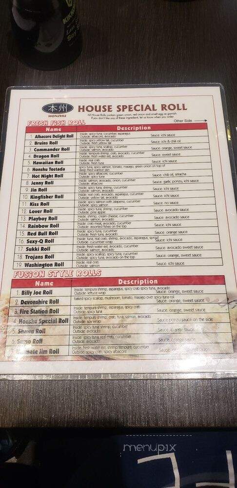 Honshu Sushi - Chatsworth, CA menu_pic