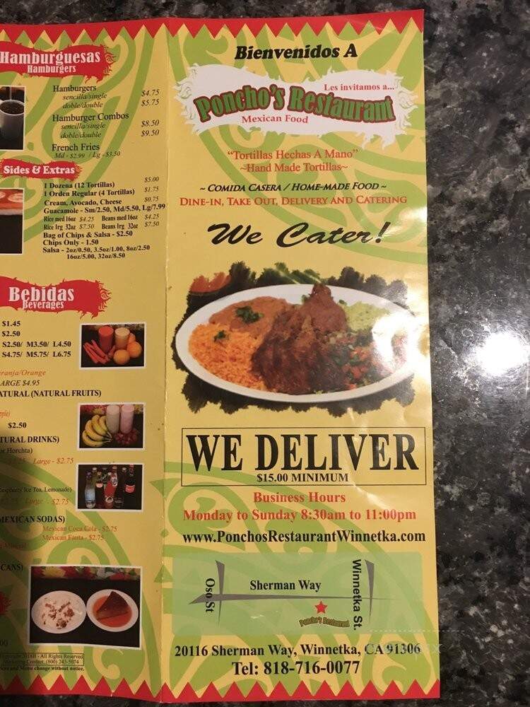 Ponchos Restaurant - Winnetka, CA menu_pic
