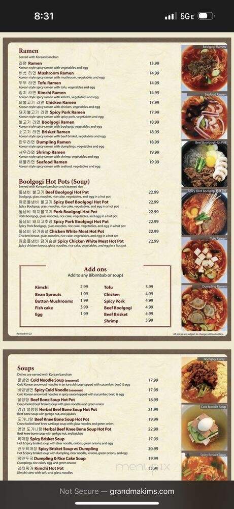 Grandma Kims Family Diner - Canoga Park, CA menu_pic