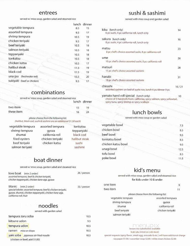 Yamato Restaurant - Agoura Hills, CA menu_pic