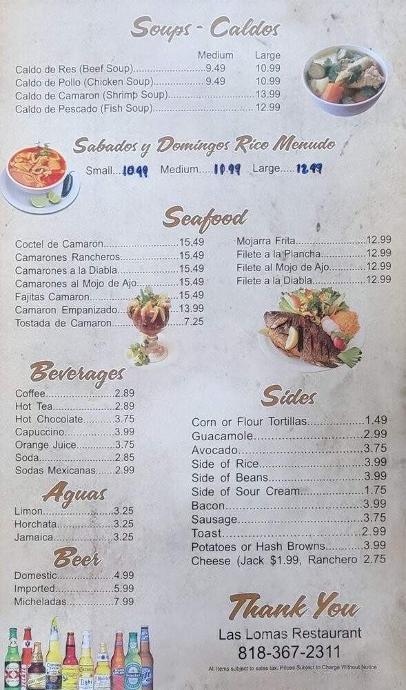 Las Lomas Restaurant - Sylmar, CA menu_pic