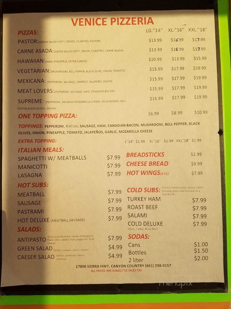Venice Pizzeria - Santa Clarita, CA menu_pic