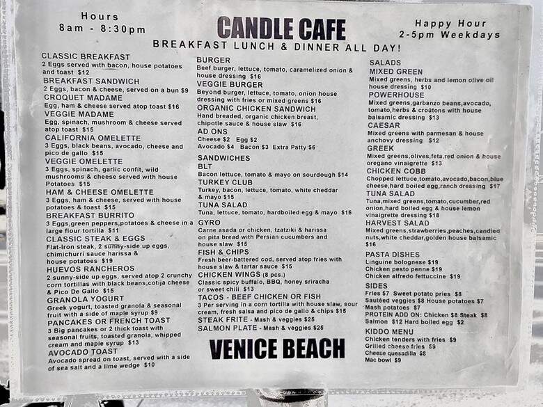Candle Cafe & Grill - Venice, CA menu_pic