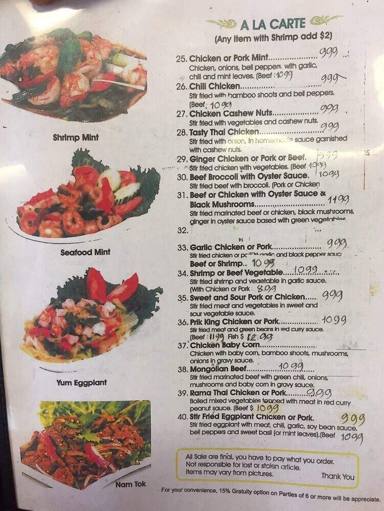 Tasty Thai Cafe - Mission Hills, CA menu_pic