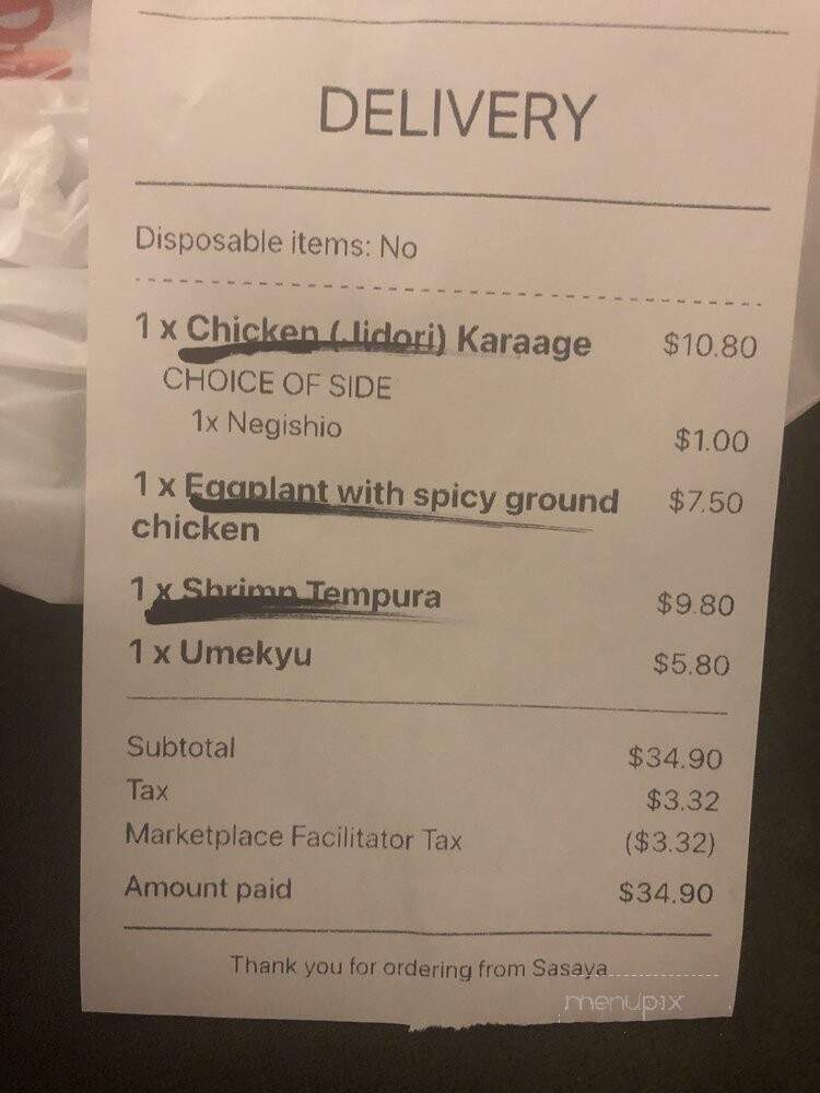 Sasaya Japanese Restaurant - Los Angeles, CA menu_pic