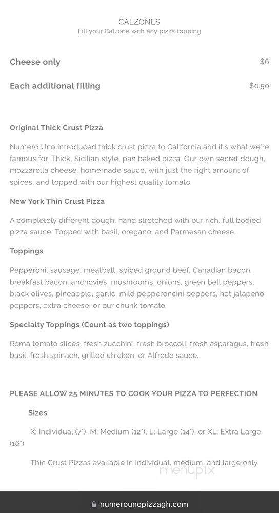 Numero Uno - Granada Hills, CA menu_pic