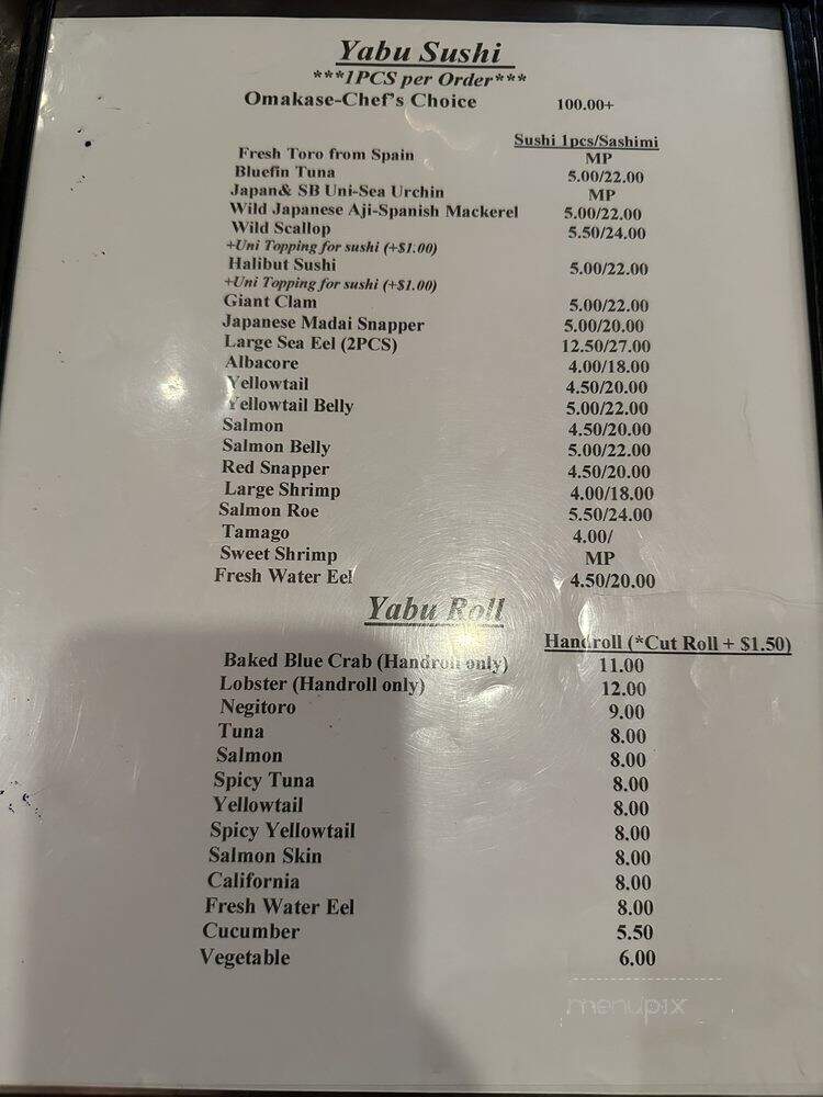Yabu Restaurant - Los Angeles, CA menu_pic
