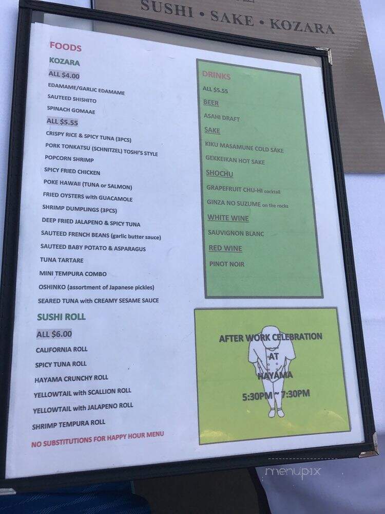 Bar Hayama - Los Angeles, CA menu_pic