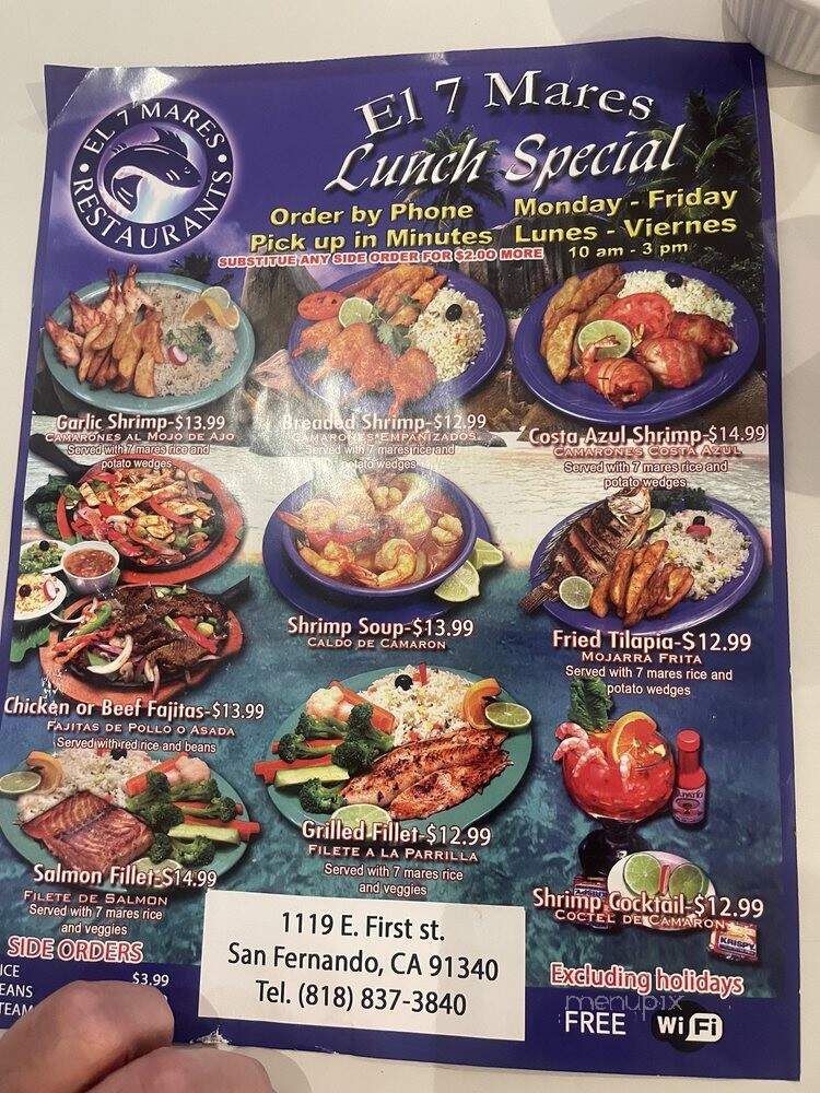 El Siete Mares Family Restaurant - San Fernando, CA menu_pic