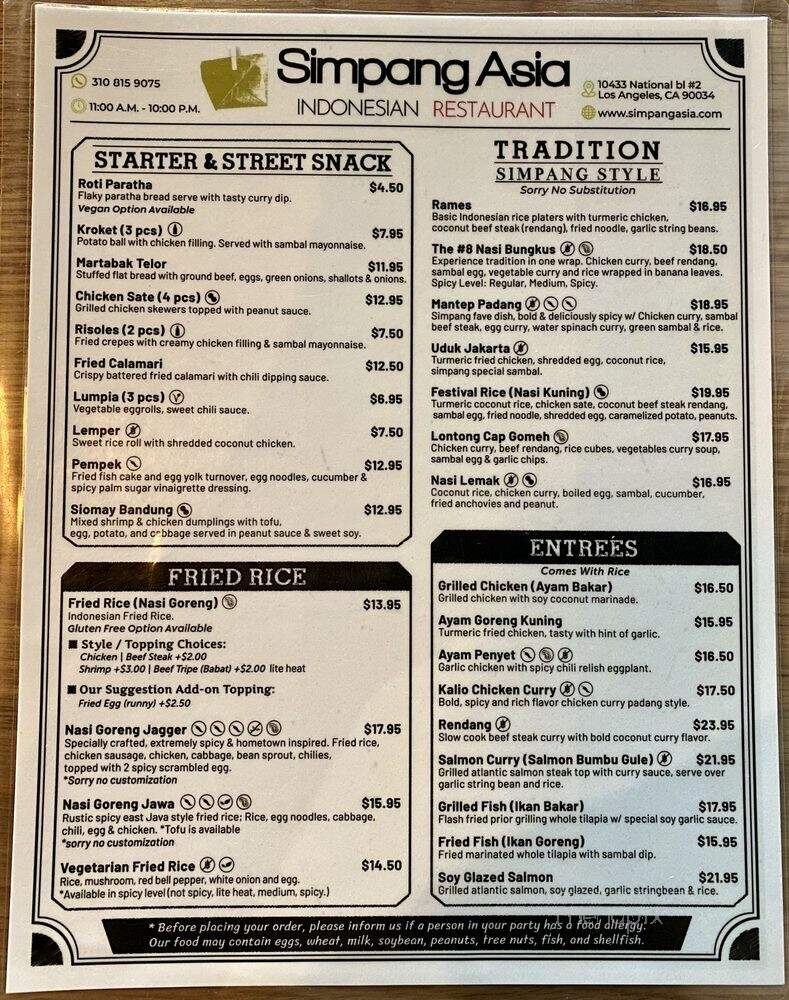 Simpang Asia - Los Angeles, CA menu_pic