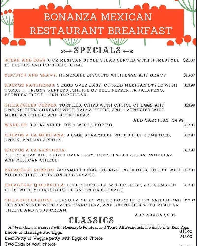 Bonanza Steakhouse - Lone Pine, CA menu_pic